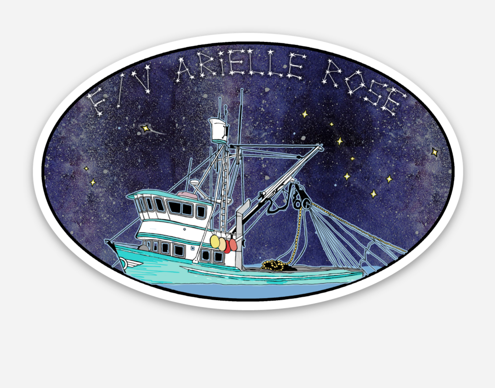 Starry Night Alaskan Fishing Boat - Waterproof Sticker