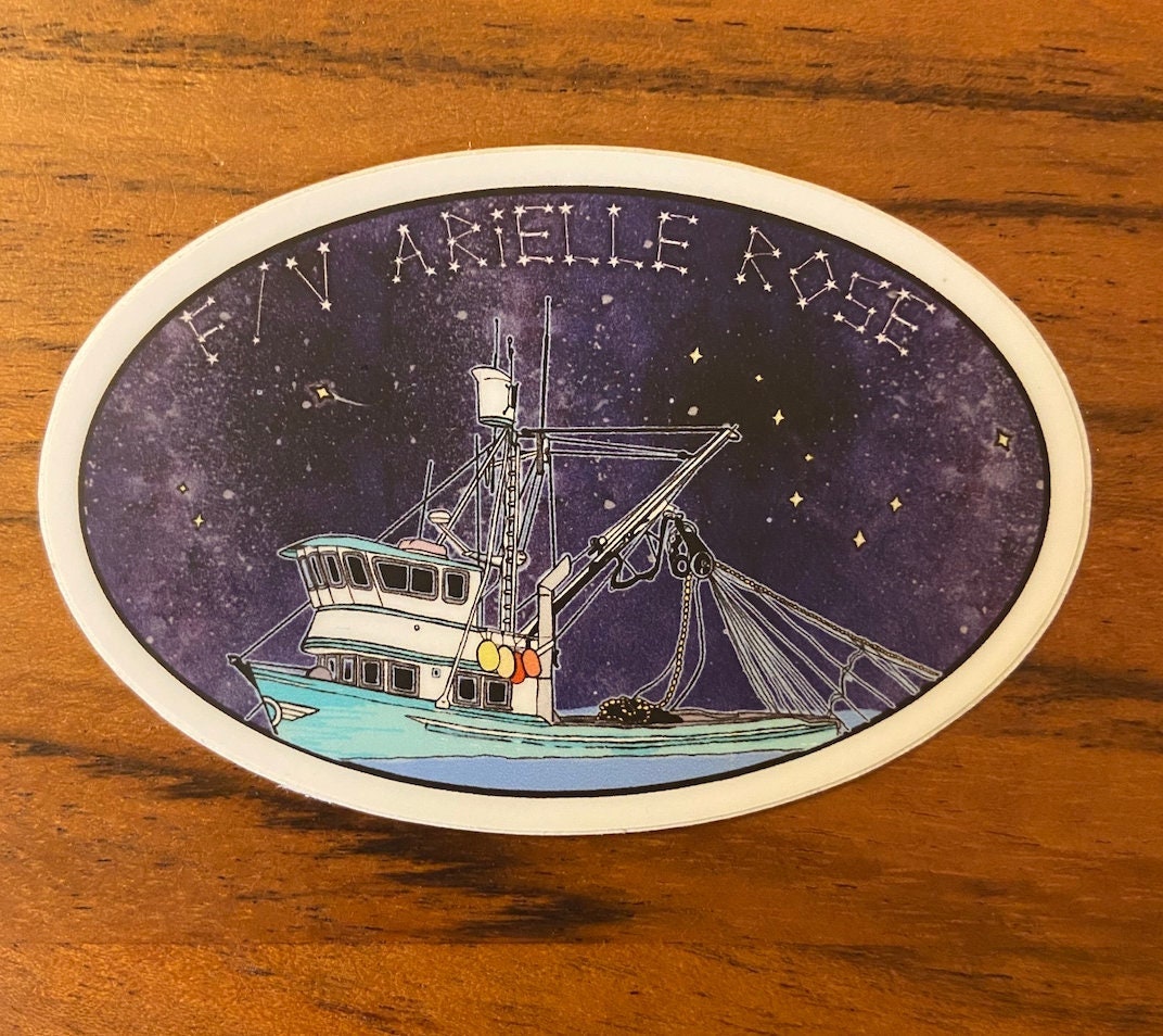 Starry Night Alaskan Fishing Boat - Waterproof Sticker