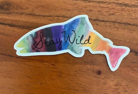 Stay Wild Watercolor Salmon - Waterproof Sticker - Nautical - Ocean